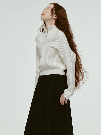 Mohair Blend High Neck Zip Up Sweater