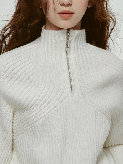 Mohair Blend High Neck Zip Up Sweater