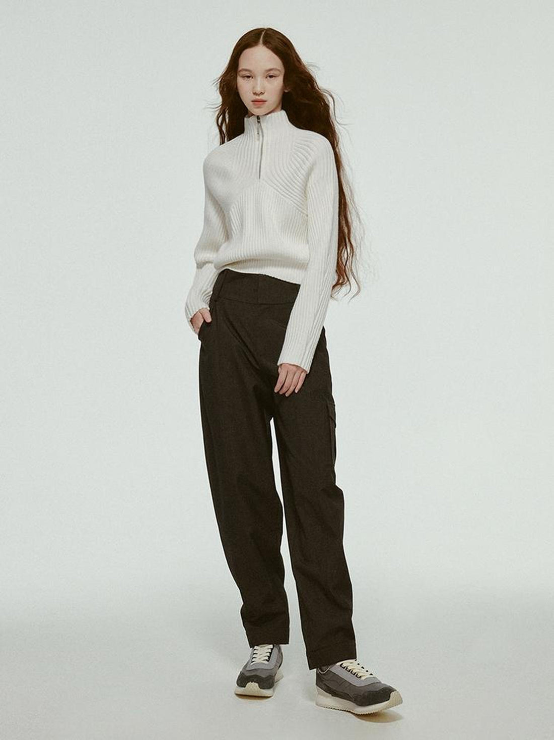 FUSSED Mohair Blend High Neck Zip Up Sweater