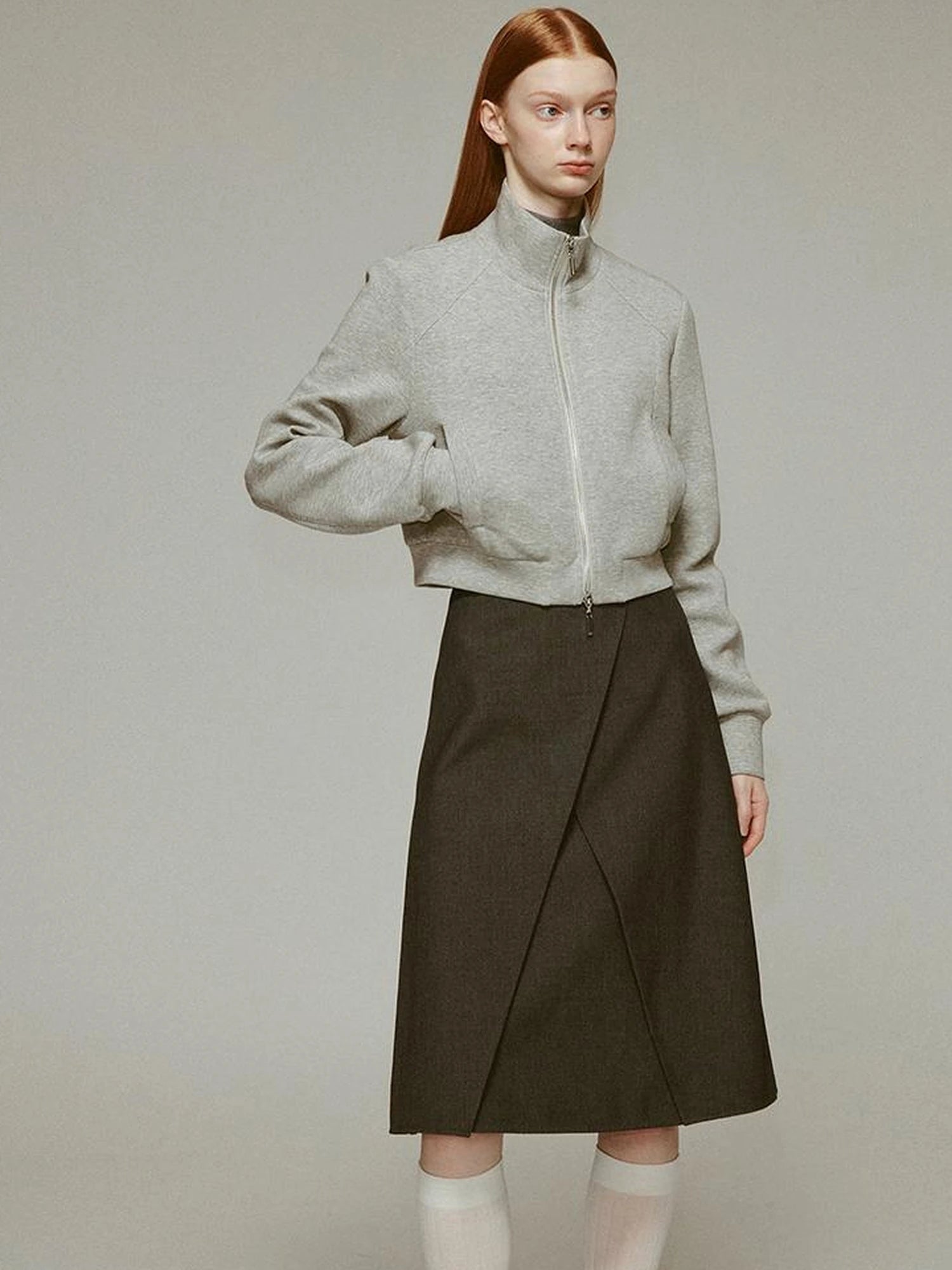 Mohair Blend High Neck Zip Up Sweater