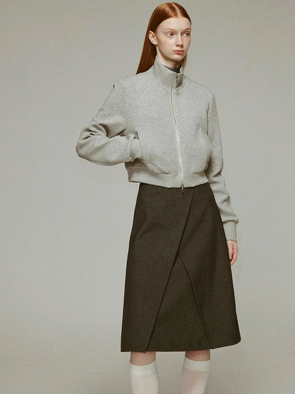 Mohair Blend High Neck Zip Up Sweater