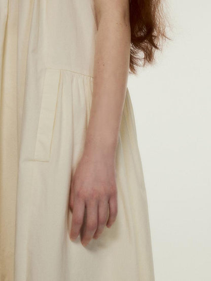 FUSSED Mohair Collar Cotton Shirred Dress With Lace Trim