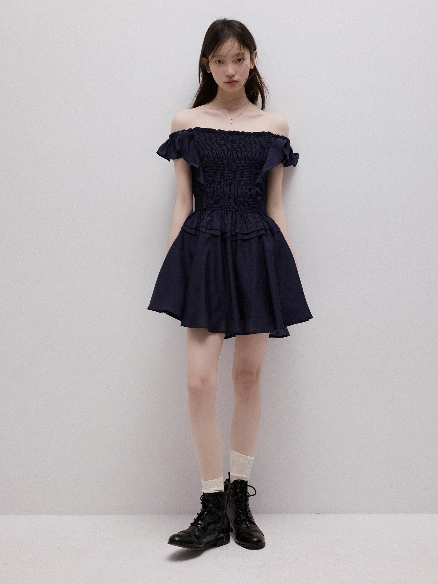 FUSSED Moon Blue Ruching Layered Tie Convertible Women&