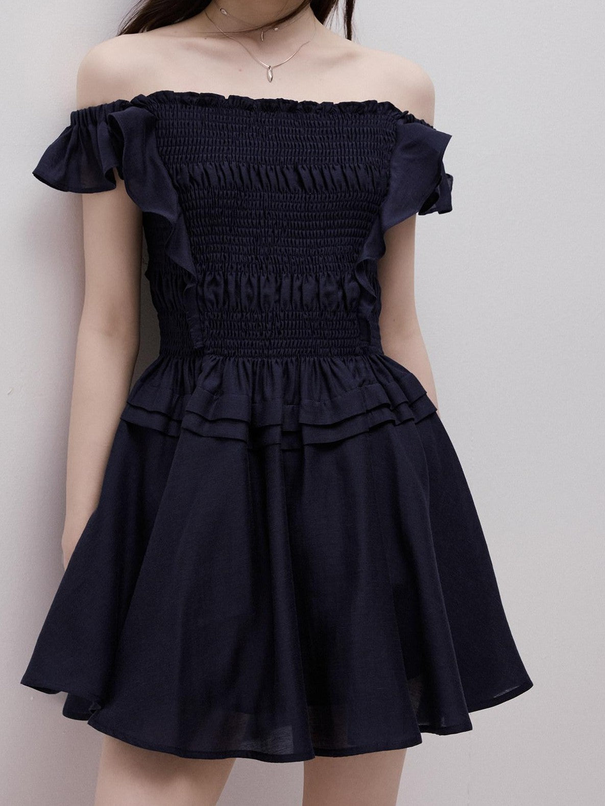 FUSSED Moon Blue Ruching Layered Tie Convertible Women&