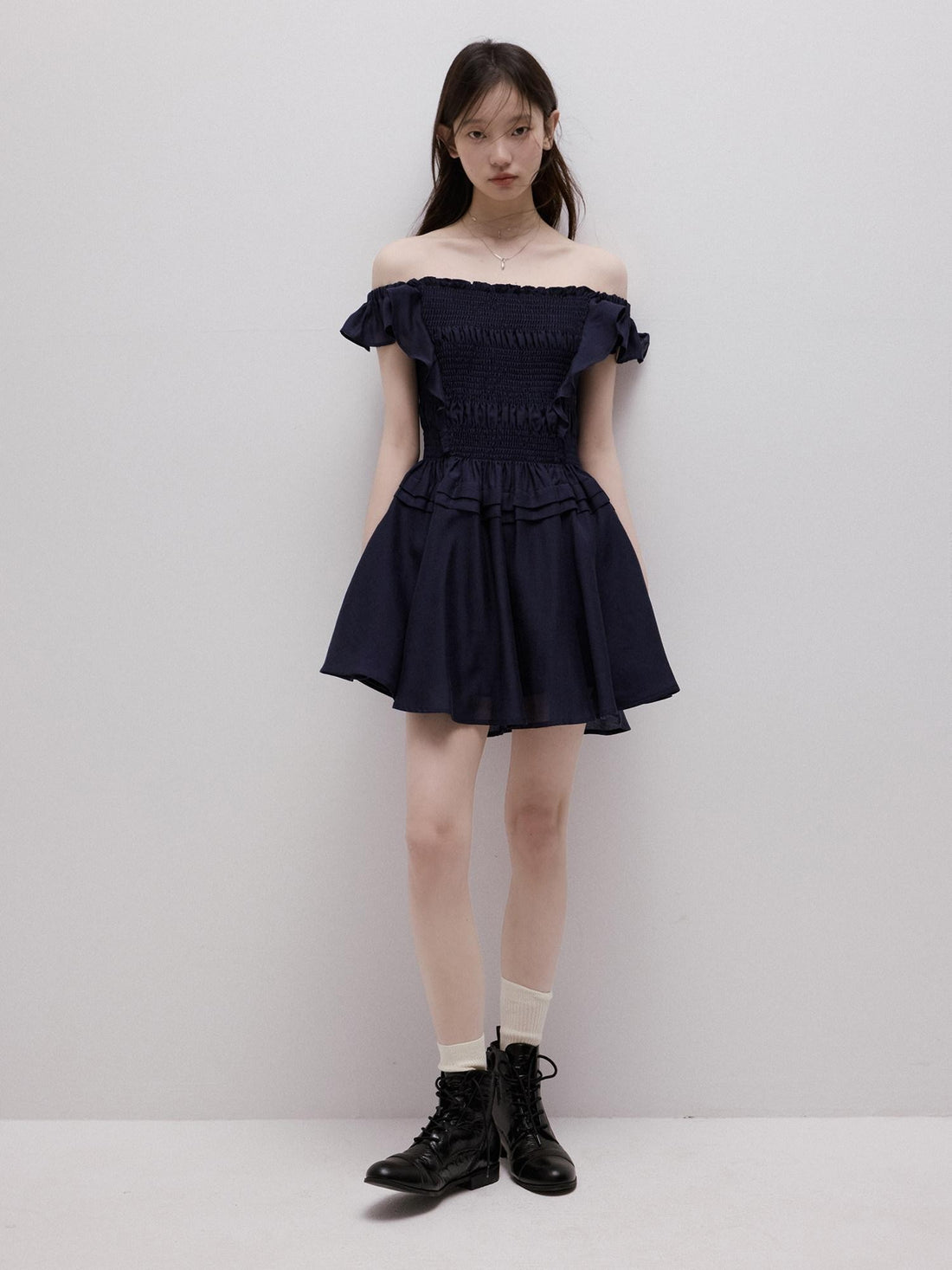 FUSSED Moon Blue Ruching Layered Tie Convertible Women&