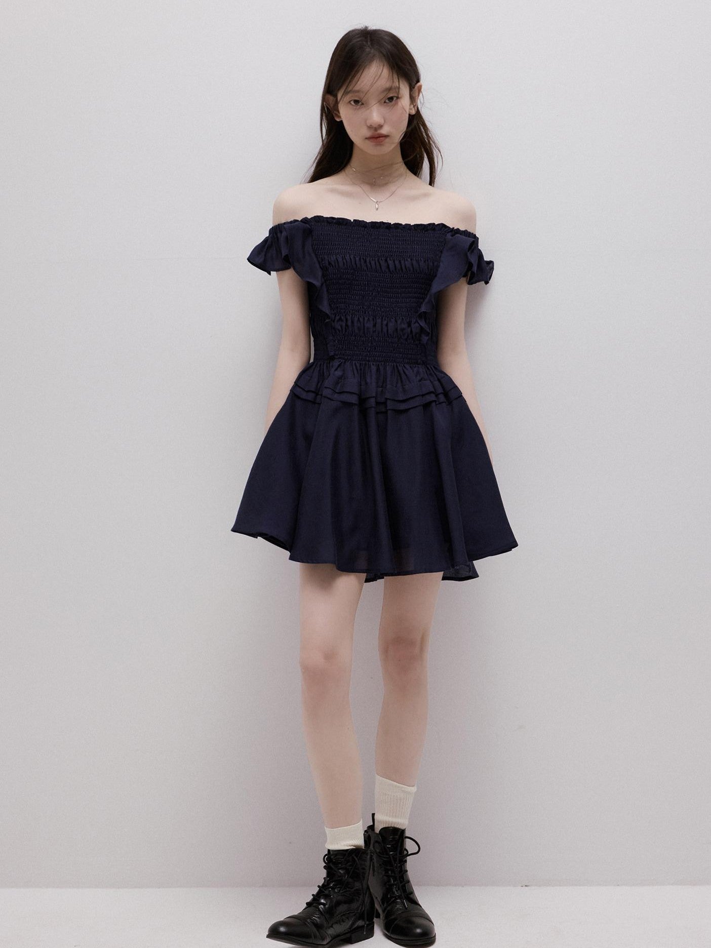 FUSSED Moon Blue Ruching Layered Tie Convertible Women&