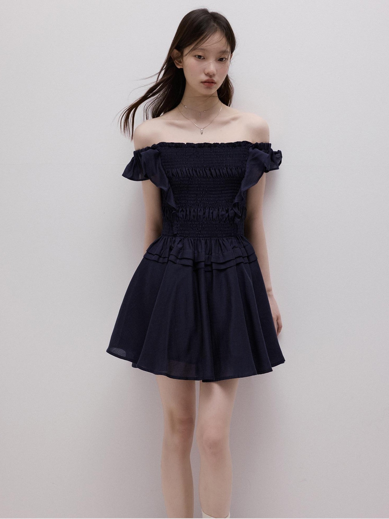 FUSSED Moon Blue Ruching Layered Tie Convertible Women&