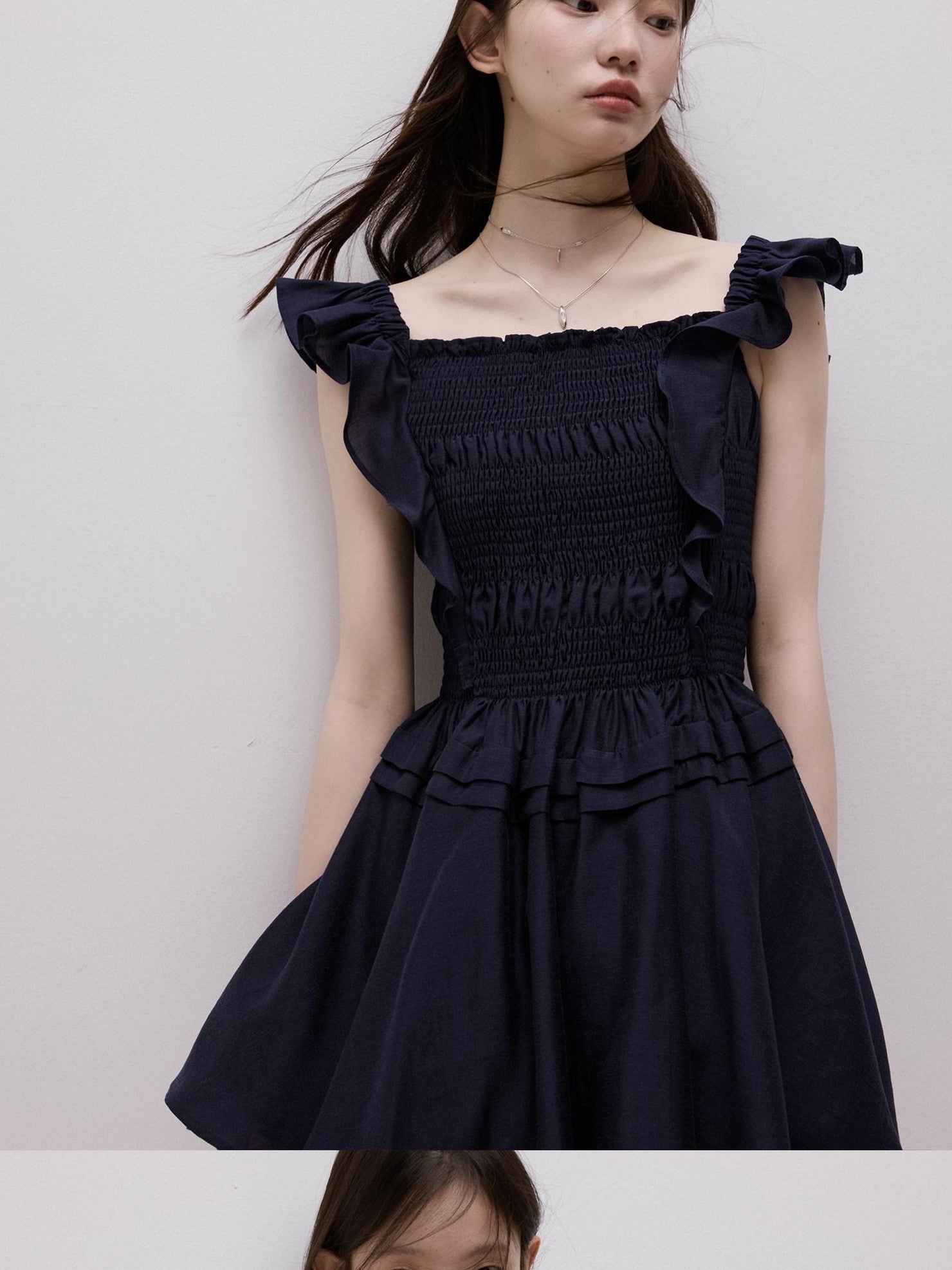 FUSSED Moon Blue Ruching Layered Tie Convertible Women&