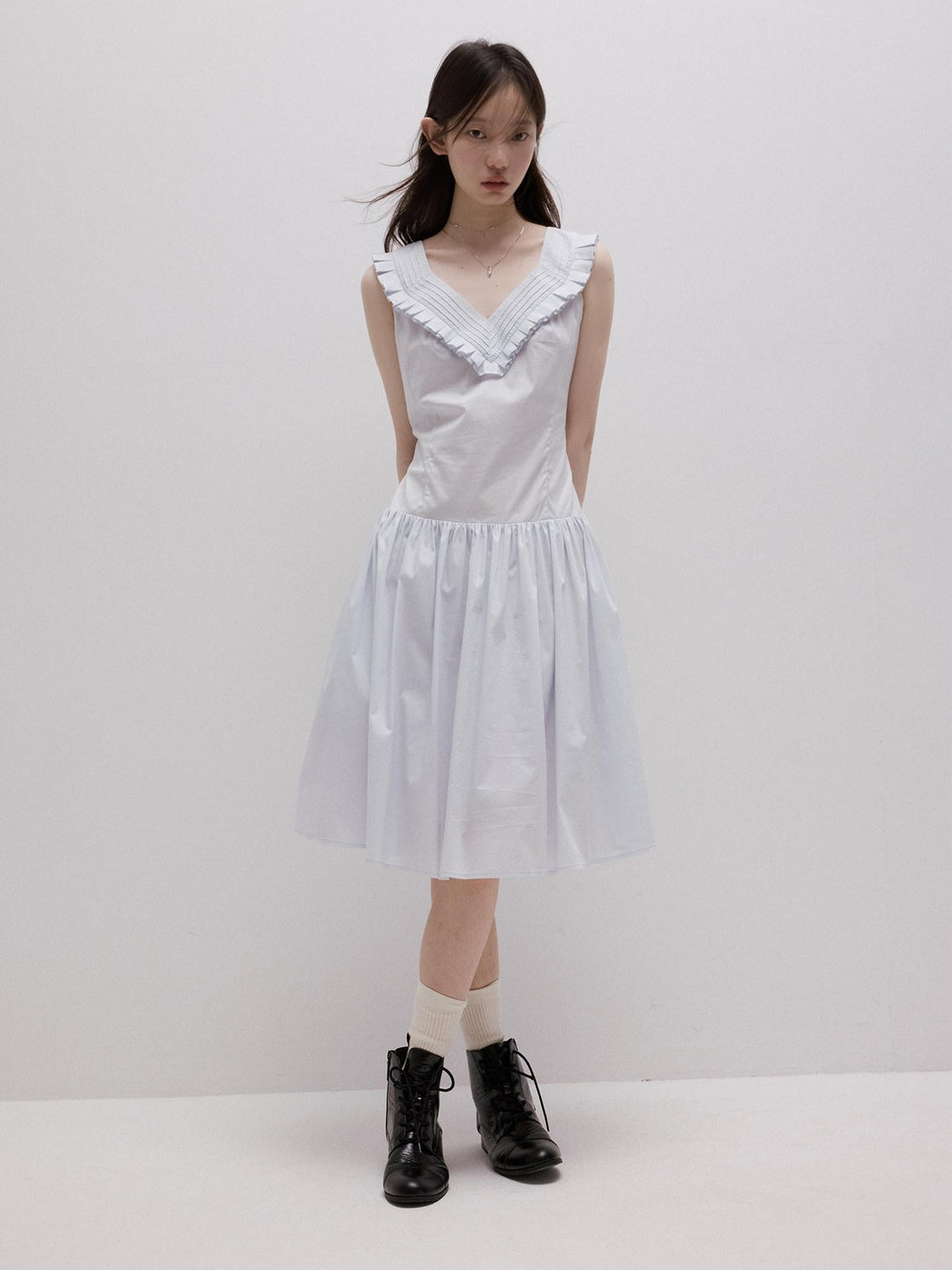 FUSSED Moonlight Blue Layered Pintuck Heavy Splice Women&