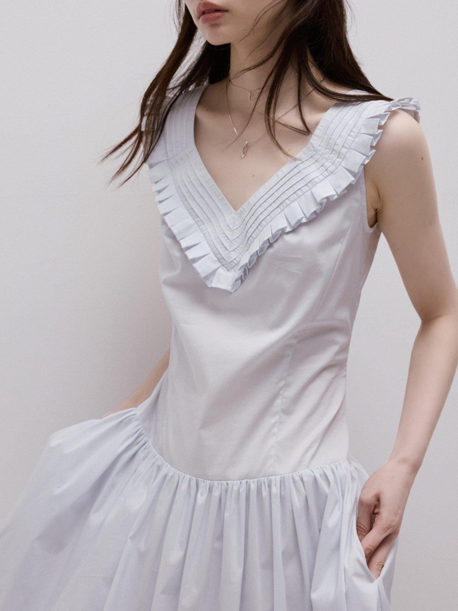 FUSSED Moonlight Blue Layered Pintuck Heavy Splice Women&
