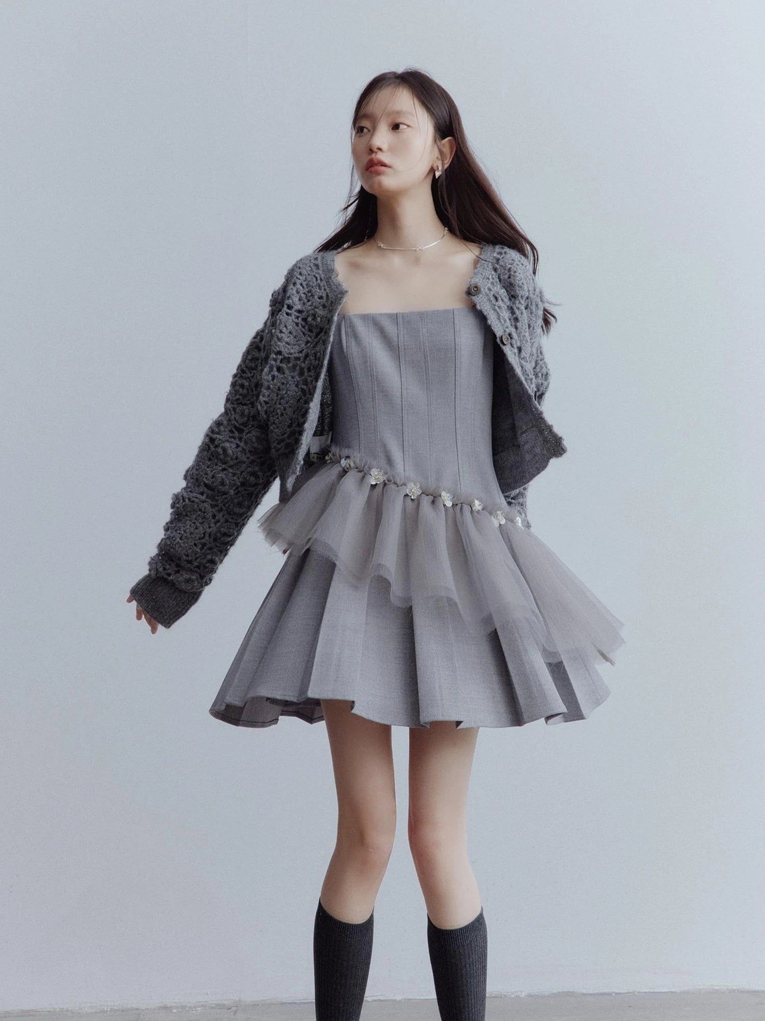 Moonlit Sprite Deconstructed Pleated Mesh Dress