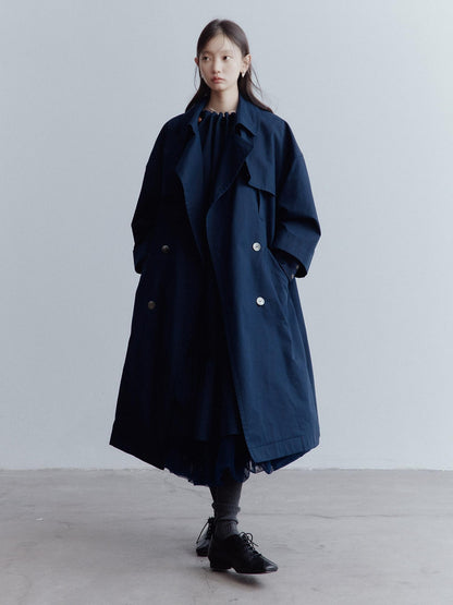 FUSSED Moonshadow Blue Longline Oversized Street Notched Lapel Single Breasted Coat