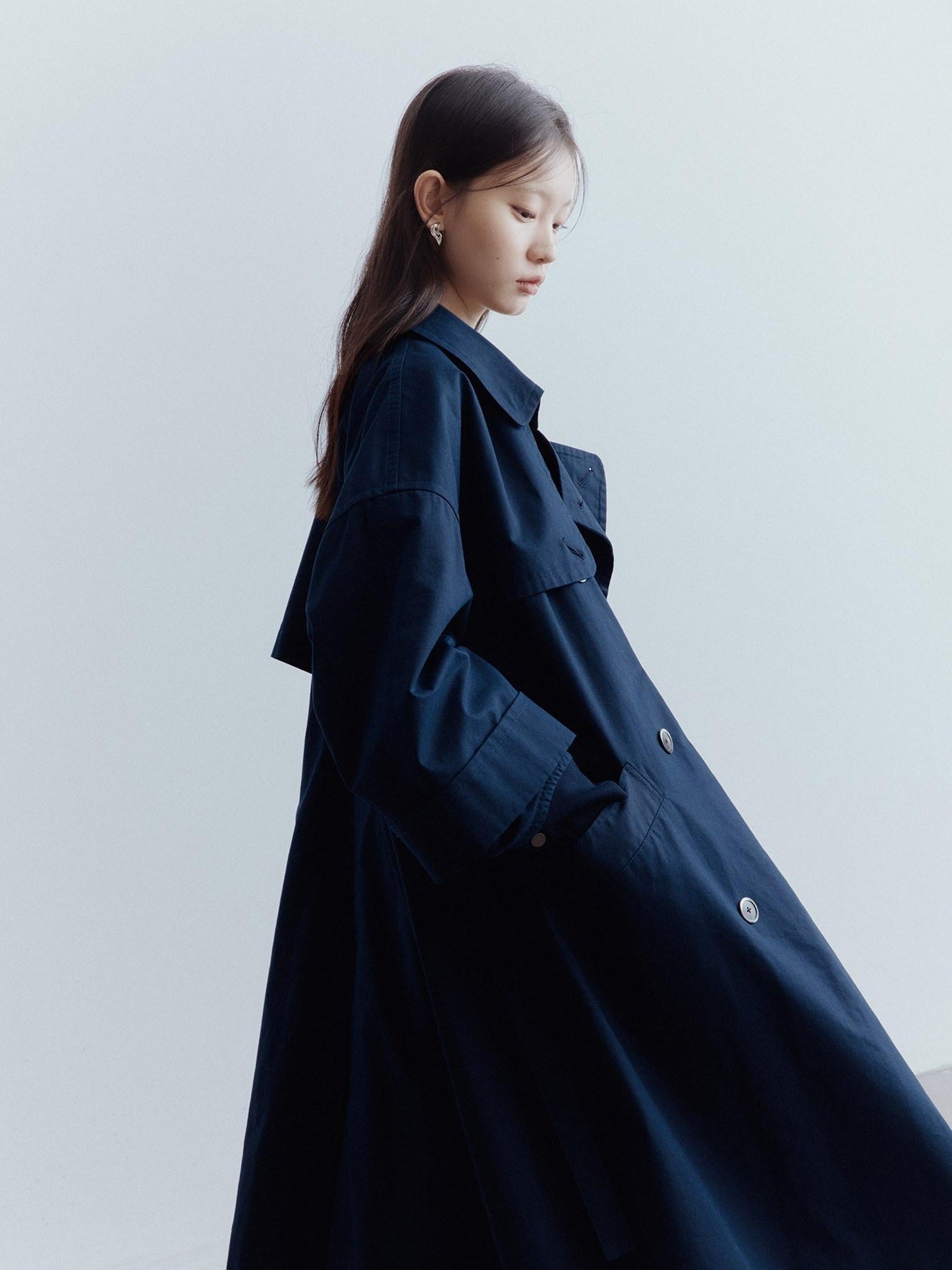 FUSSED Moonshadow Blue Longline Oversized Street Notched Lapel Single Breasted Coat