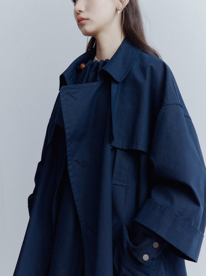 FUSSED Moonshadow Blue Longline Oversized Street Notched Lapel Single Breasted Coat