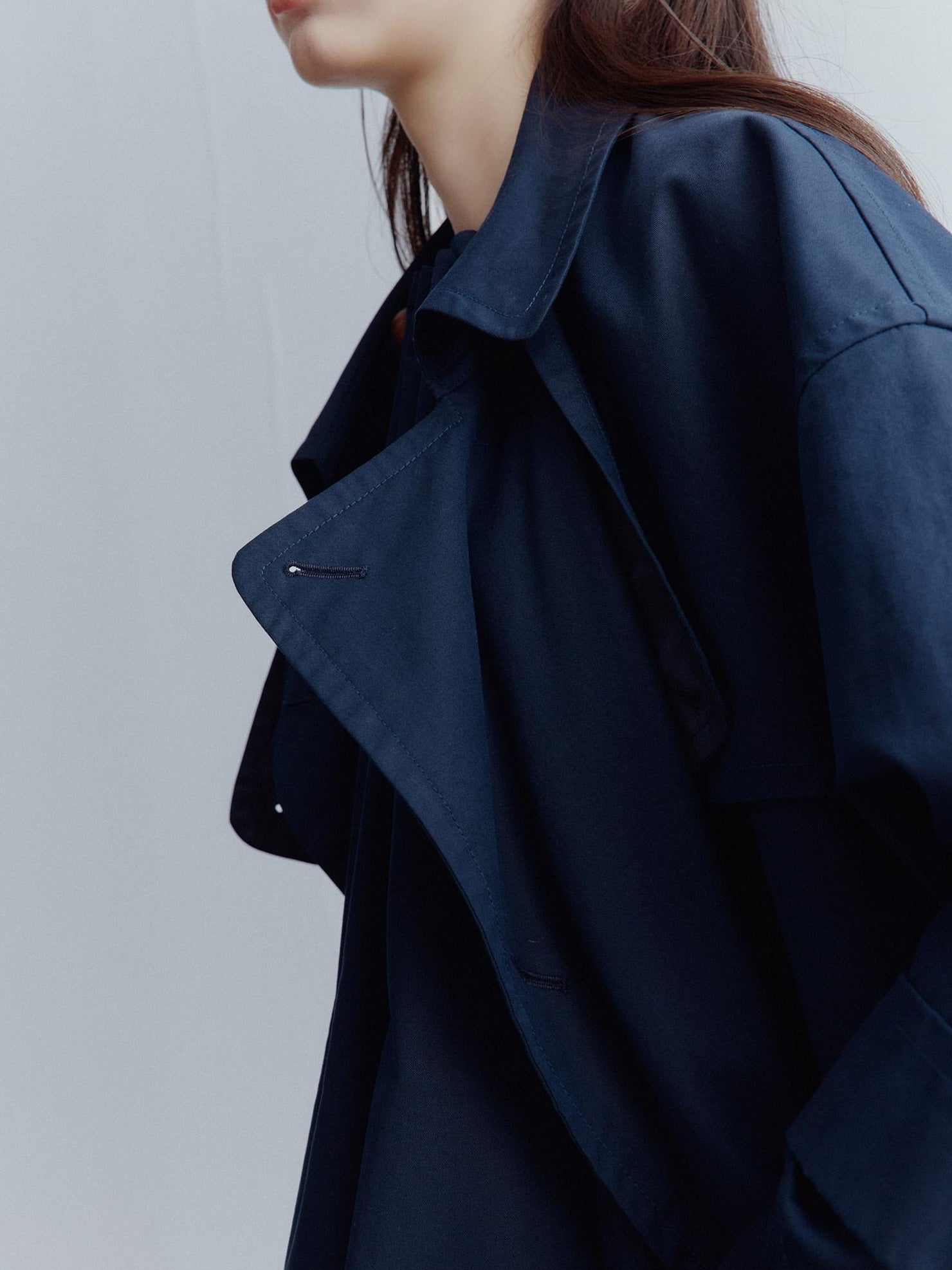 FUSSED Moonshadow Blue Longline Oversized Street Notched Lapel Single Breasted Coat