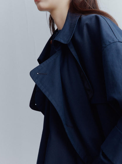 FUSSED Moonshadow Blue Longline Oversized Street Notched Lapel Single Breasted Coat