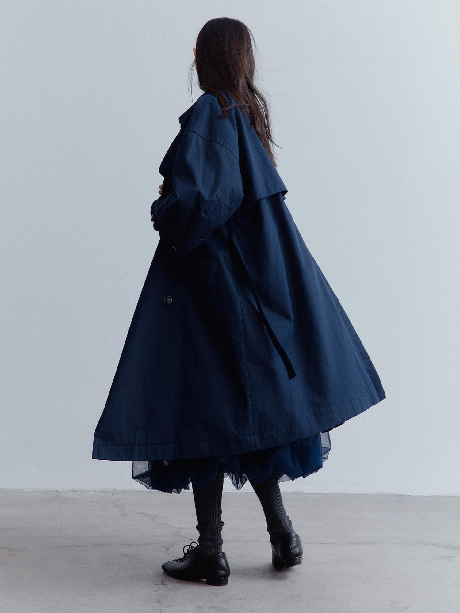 FUSSED Moonshadow Blue Longline Oversized Street Notched Lapel Single Breasted Coat