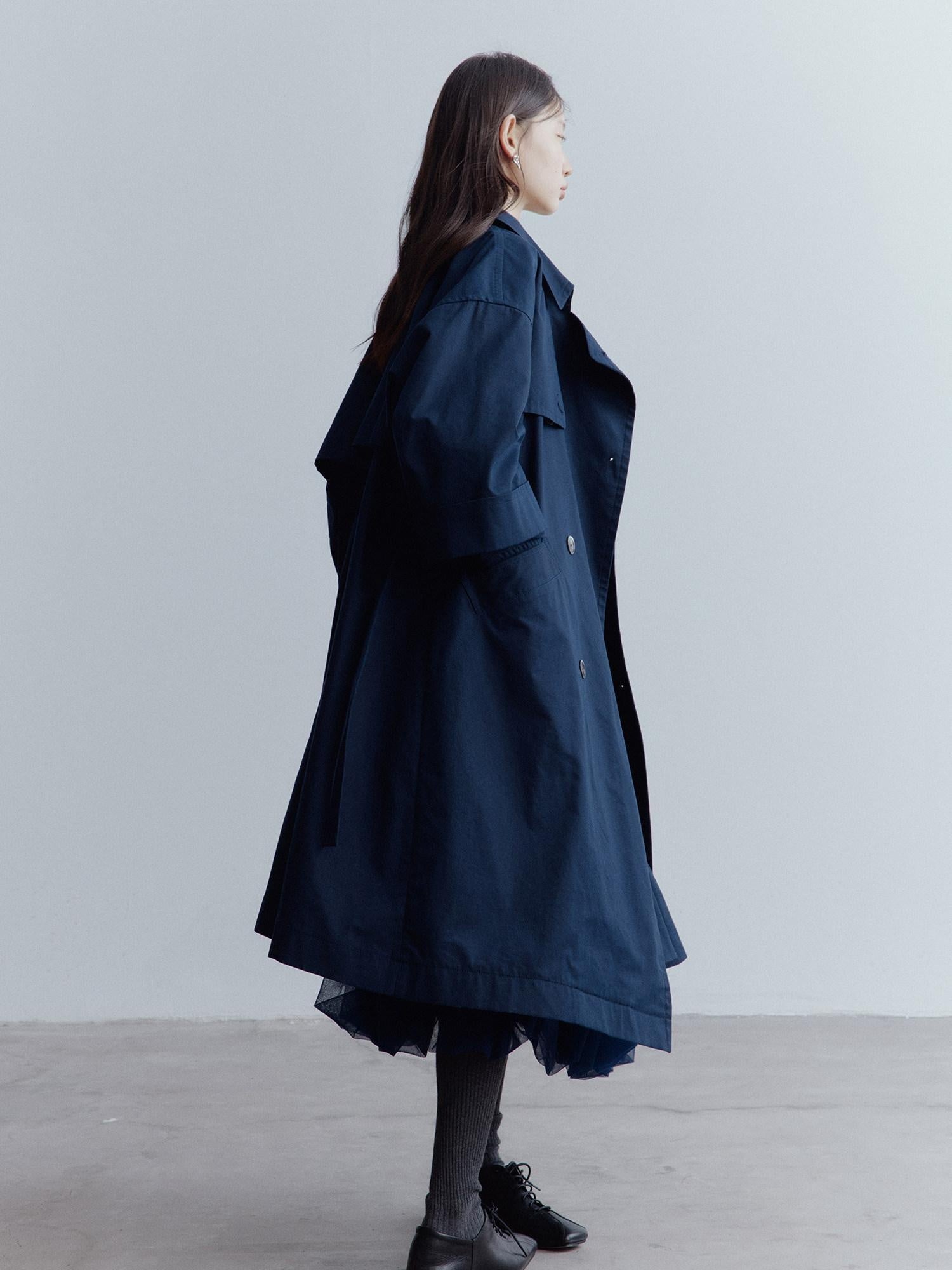 FUSSED Moonshadow Blue Longline Oversized Street Notched Lapel Single Breasted Coat