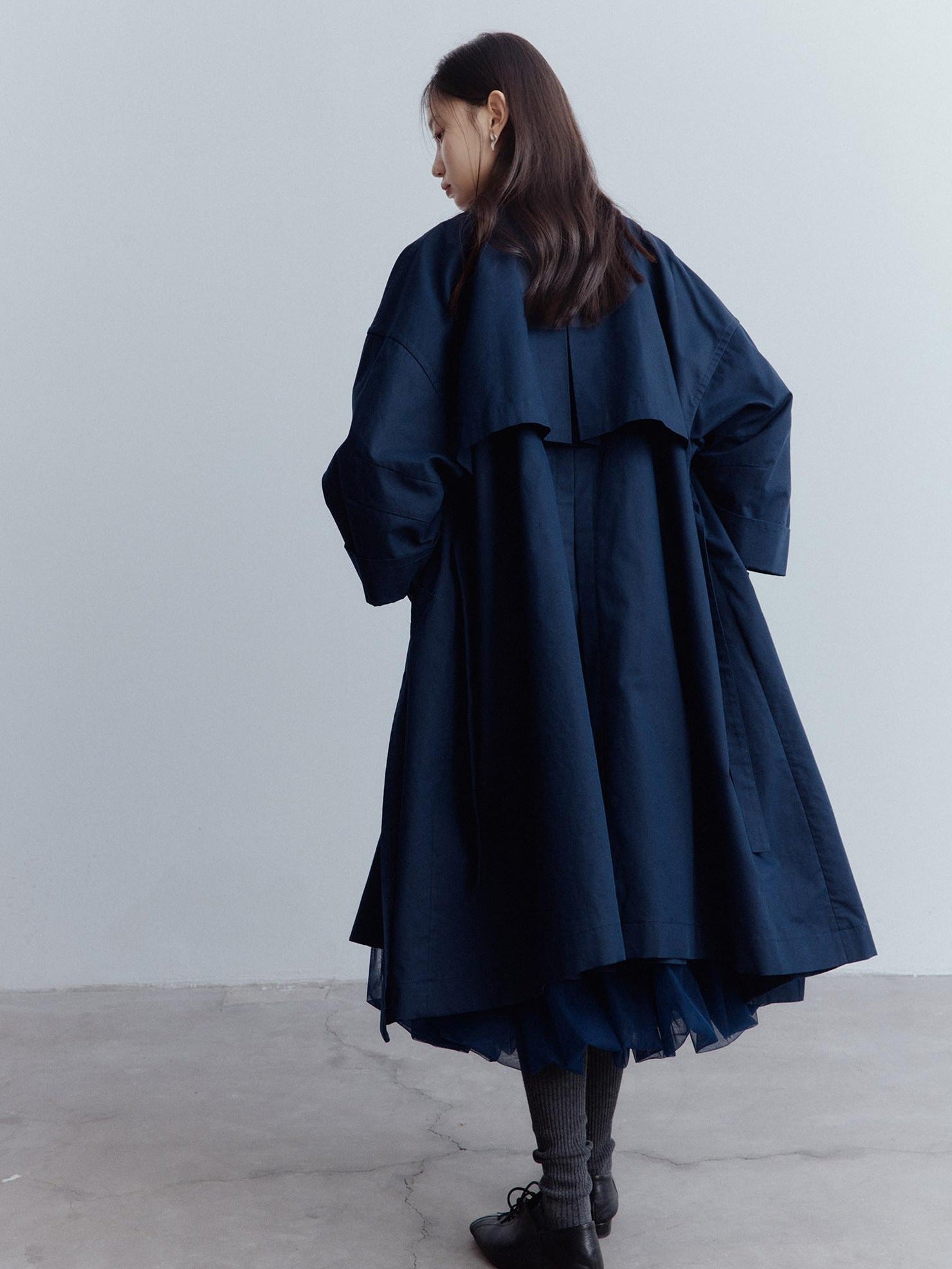 FUSSED Moonshadow Blue Longline Oversized Street Notched Lapel Single Breasted Coat