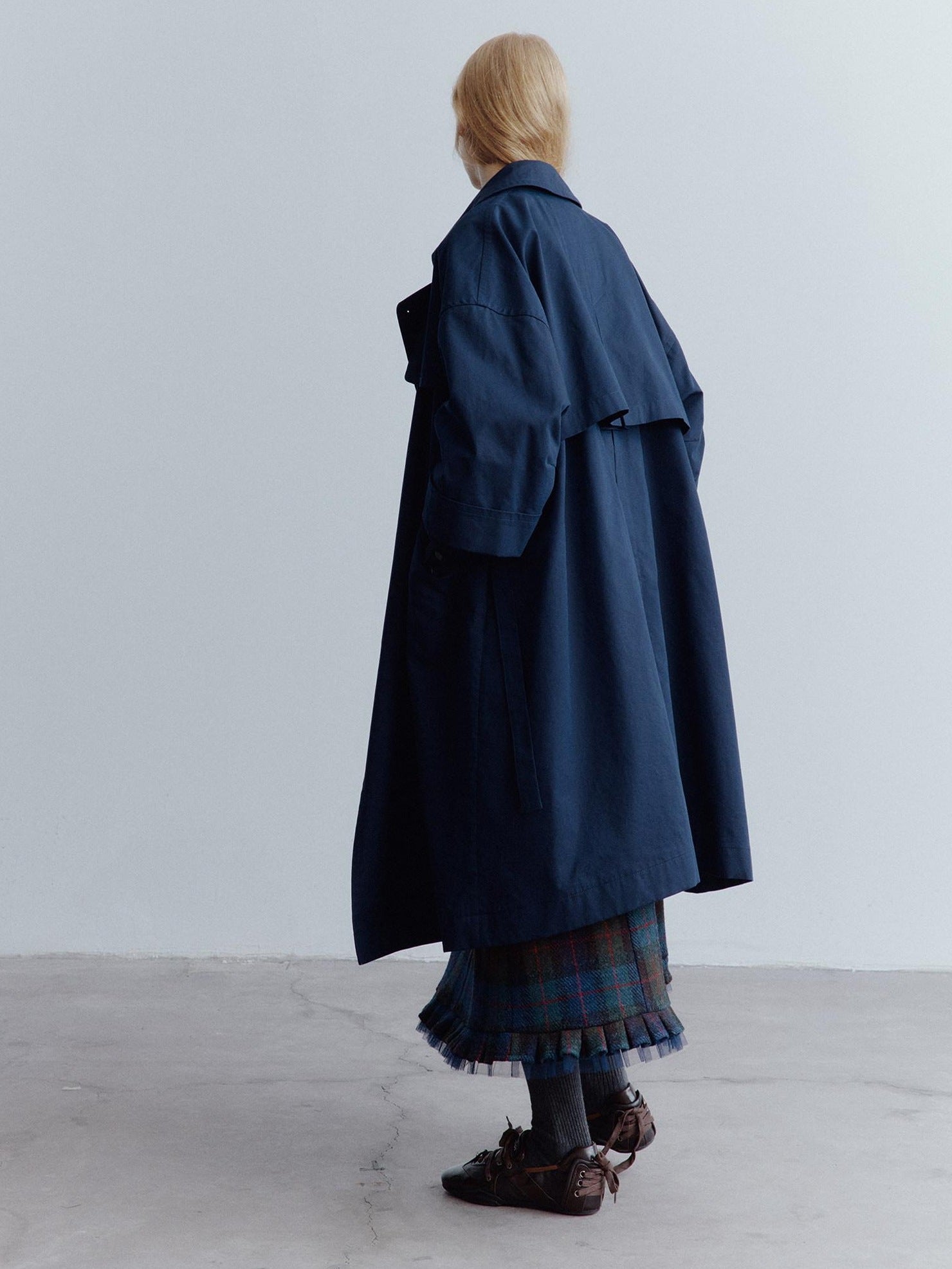 FUSSED Moonshadow Blue Longline Oversized Street Notched Lapel Single Breasted Coat