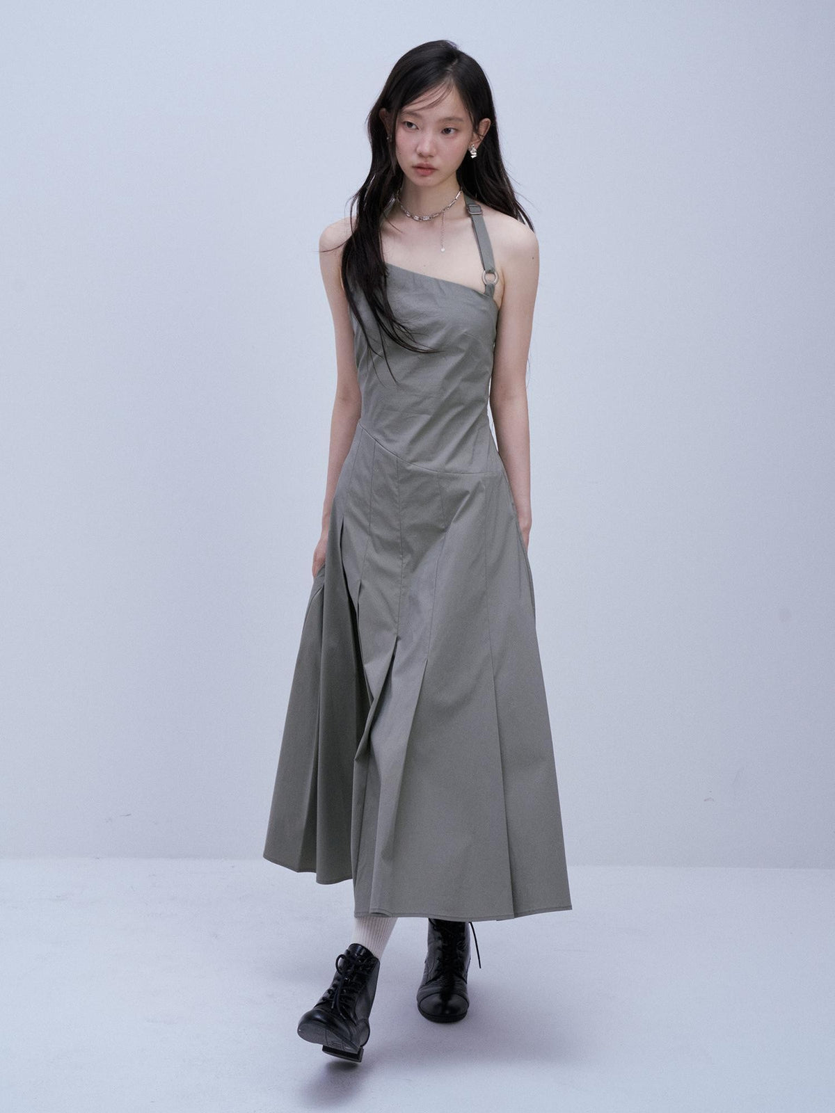 FUSSED Moss Green Asymmetrical Crinkled Pleats Women&