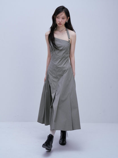 FUSSED Moss Green Asymmetrical Crinkled Pleats Women&