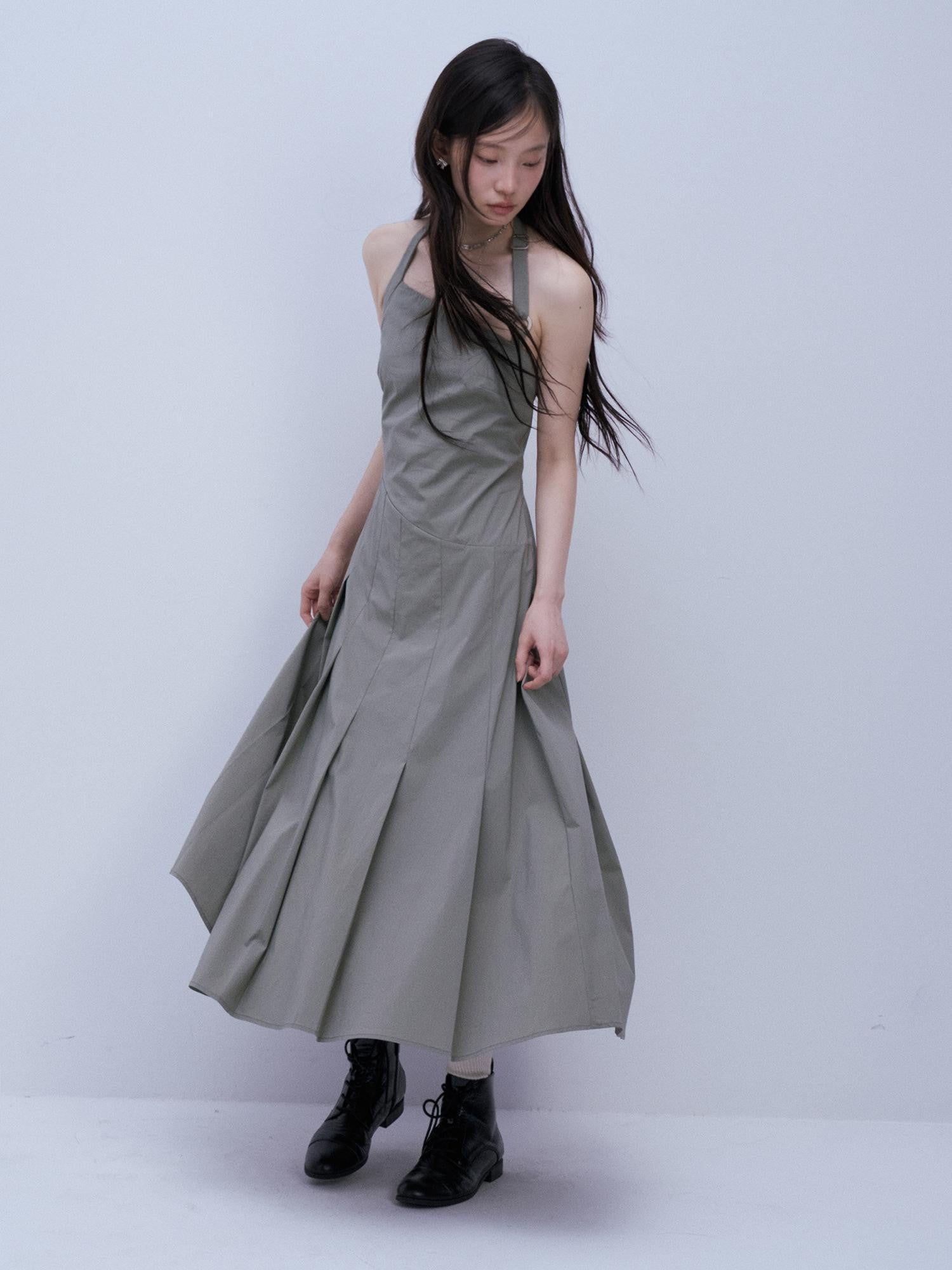 FUSSED Moss Green Asymmetrical Crinkled Pleats Women&