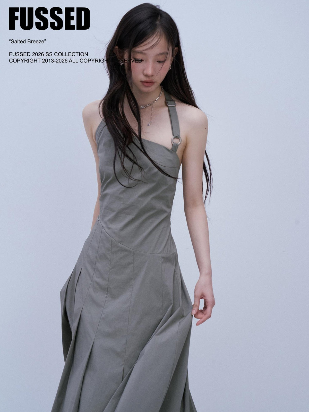 FUSSED Moss Green Asymmetrical Crinkled Pleats Women&