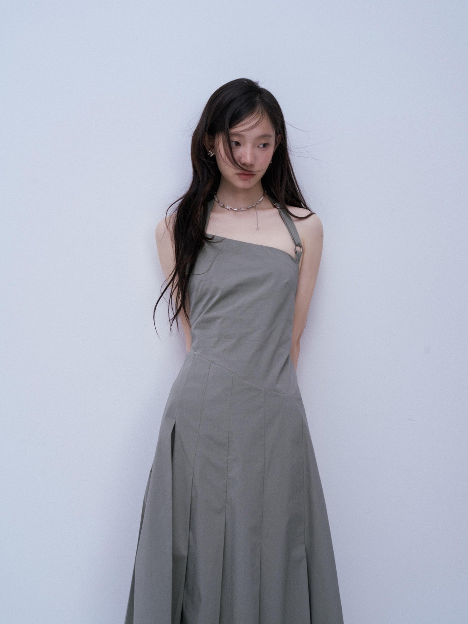 FUSSED Moss Green Asymmetrical Crinkled Pleats Women&
