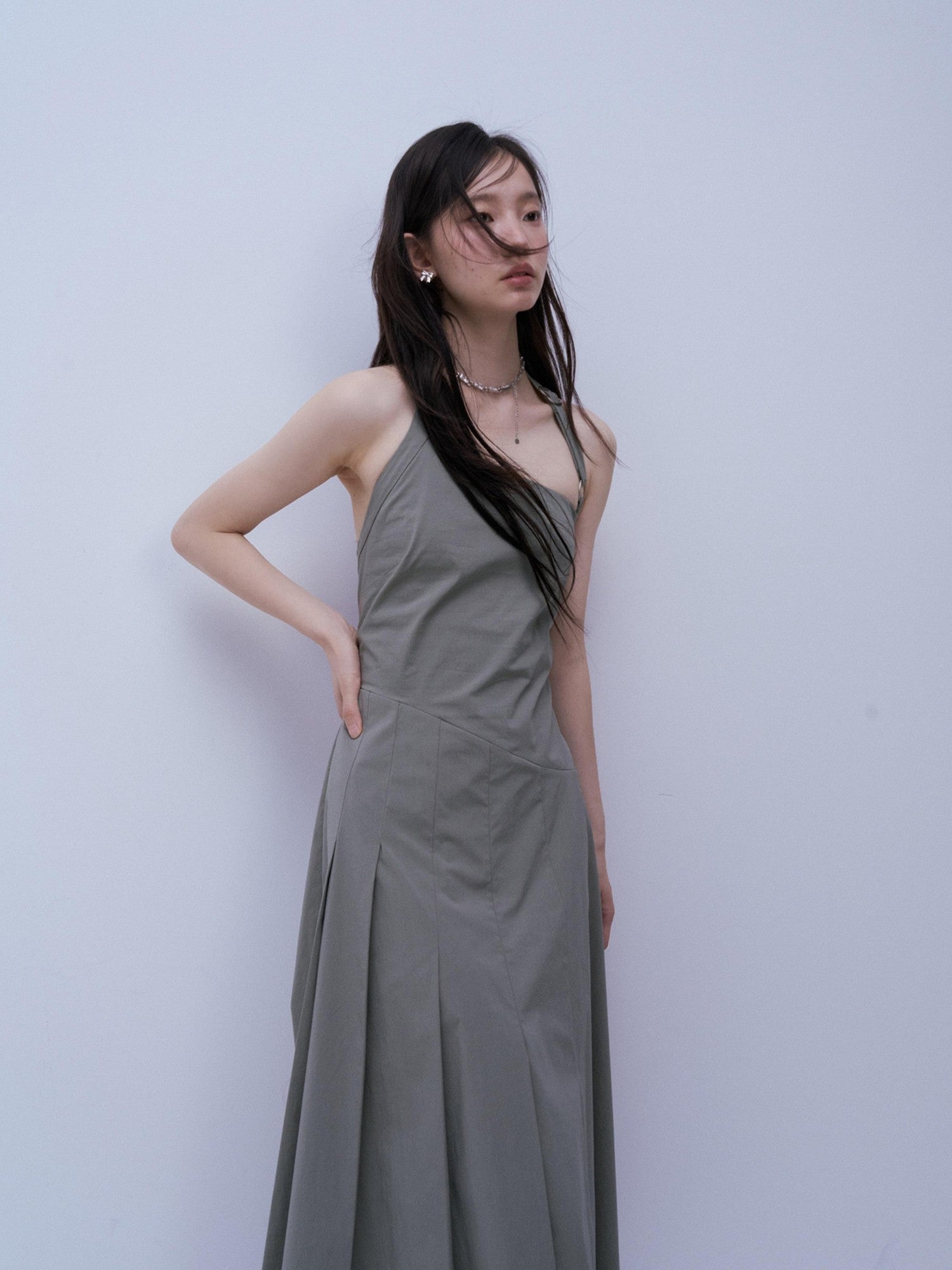FUSSED Moss Green Asymmetrical Crinkled Pleats Women&