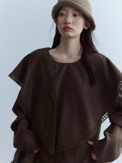 FUSSED Moss Green Layered Patchwork Herringbone Asymmetric Shawl Women&