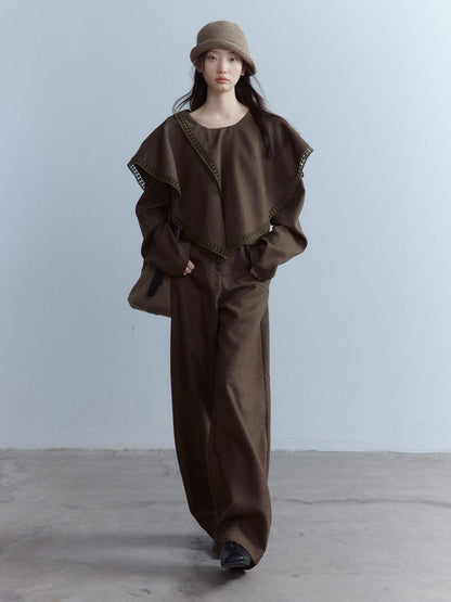 FUSSED Moss Green Layered Patchwork Herringbone Asymmetric Shawl Women&