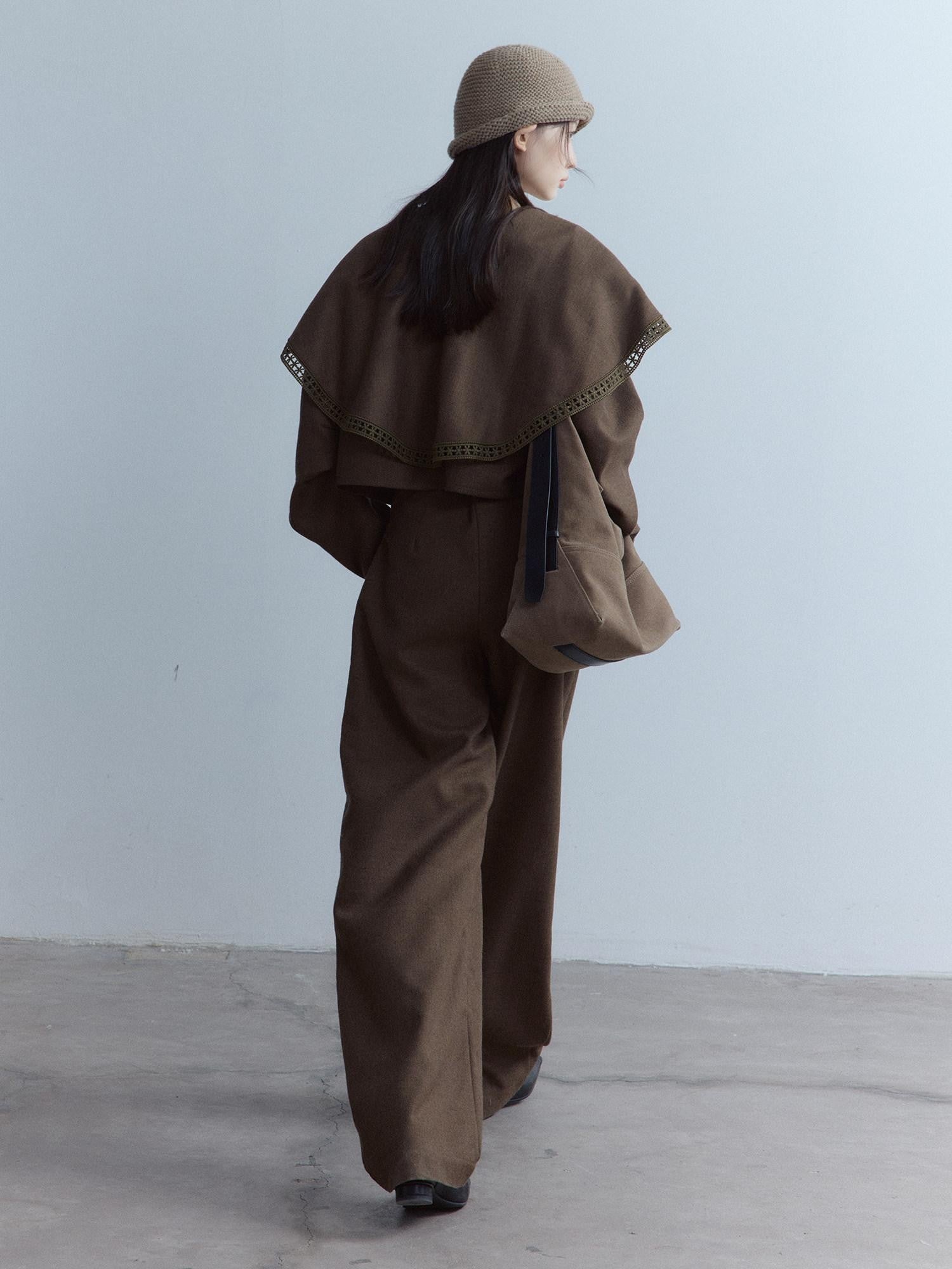 FUSSED Moss Green Layered Patchwork Herringbone Asymmetric Shawl Women&