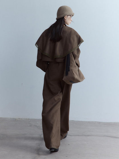 FUSSED Moss Green Layered Patchwork Herringbone Asymmetric Shawl Women&