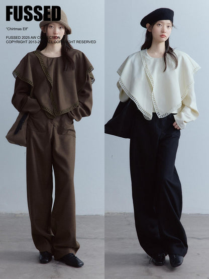 FUSSED Moss Green Layered Patchwork Herringbone Asymmetric Shawl Women&