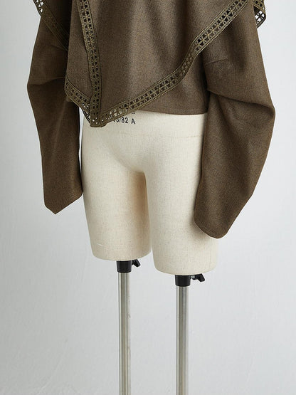 FUSSED Moss Green Layered Patchwork Herringbone Asymmetric Shawl Women&
