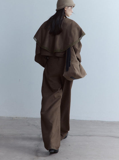 FUSSED Moss Green Layered Patchwork Herringbone Asymmetric Shawl Women&