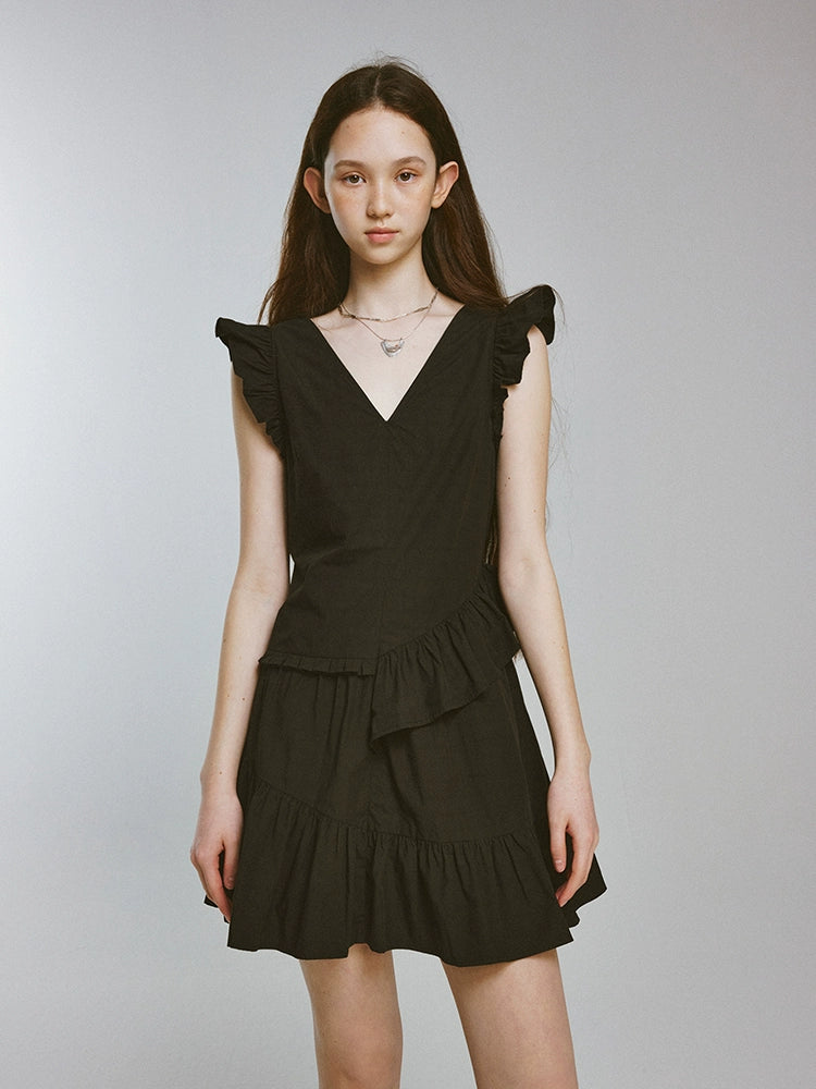FUSSED_Mysterious_Waltz_Black_V-Neck_Flounced_Hem_Dress_MISSTT