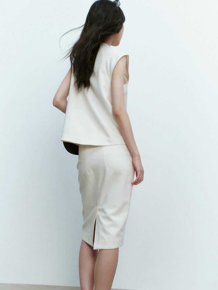 FUSSED Natural Tone Wooden Button Asymmetric V-neck Women&