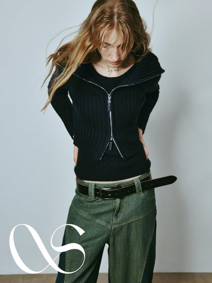 FUSSED Navy Slim Fit Vest And Zipper Cardigan Women&
