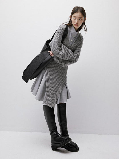 FUSSED Noise Texture Irregular Slouchy V-neck Knit Splice Women&