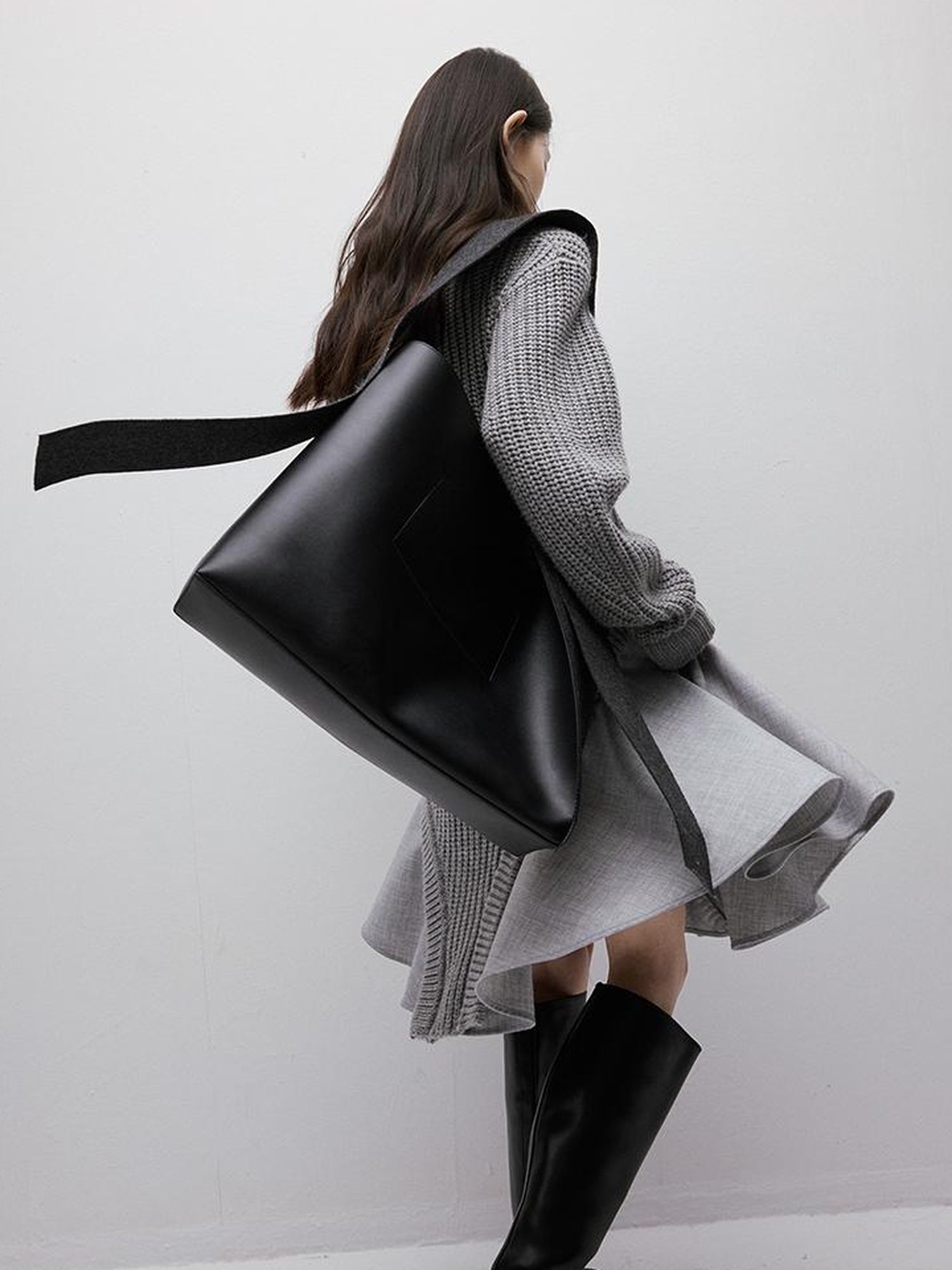 FUSSED Noise Textured V-Neck Knit Woven Asymmetrical Dress