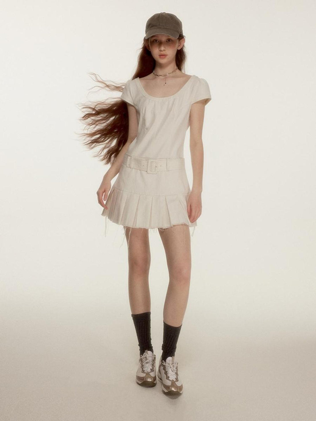 FUSSED Noisy White Heavy Quilting Raw Hem Denim Dress