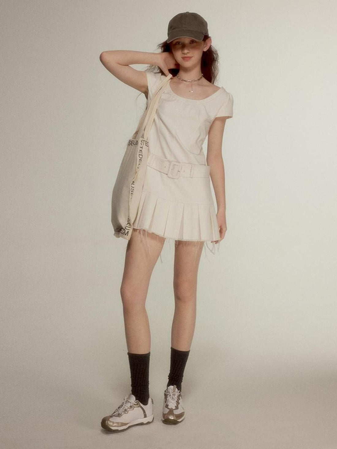 FUSSED Noisy White Heavy Quilting Raw Hem Denim Dress