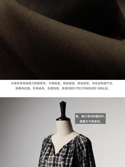 FUSSED Norwegian Forest Blue Brown Plaid Cotton Babydoll Dress