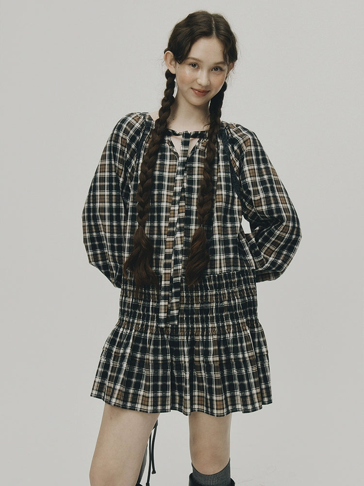 FUSSED_Norwegian_Forest_Blue_Brown_Plaid_Cotton_Babydoll_Dress_MISSTT