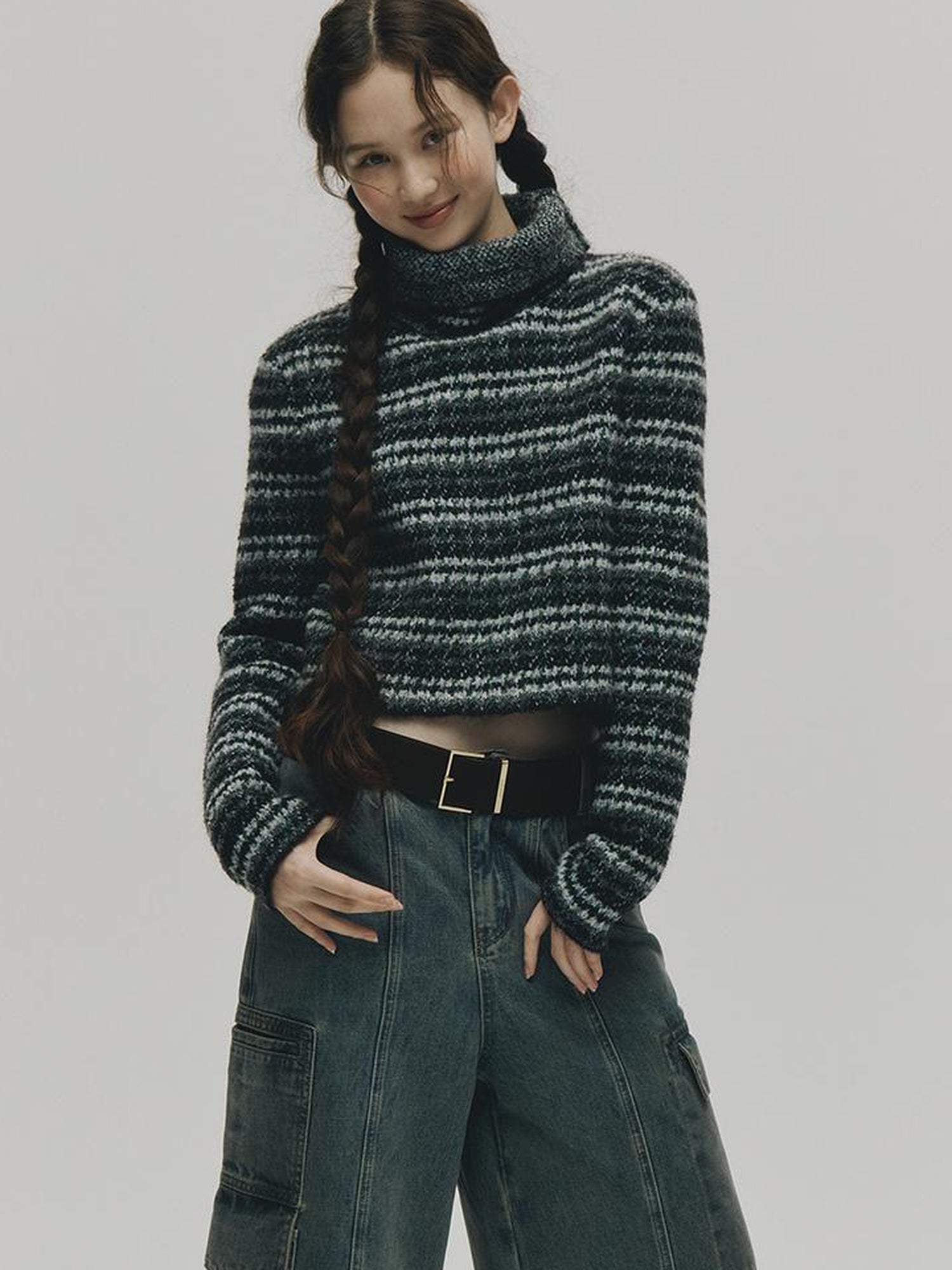 FUSSED Norwegian Forest Textured Nordic Blue Green Alpaca Wool Sweater