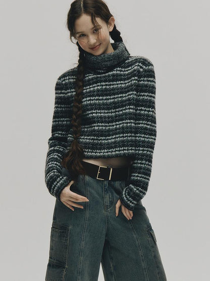 FUSSED Norwegian Forest Textured Nordic Blue Green Alpaca Wool Sweater