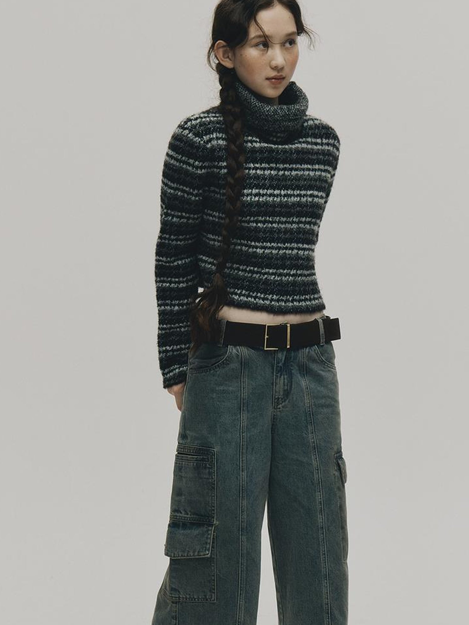 FUSSED Norwegian Forest Textured Nordic Blue Green Alpaca Wool Sweater