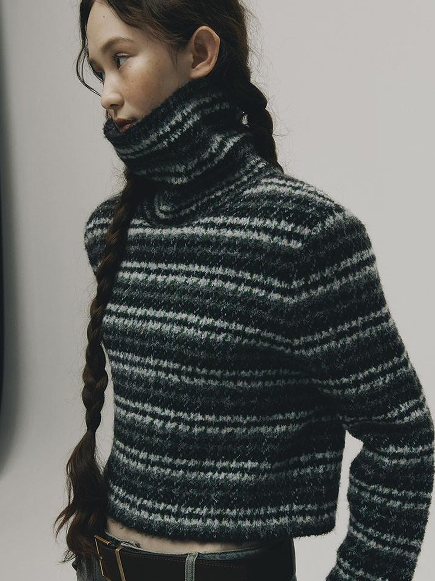 FUSSED Norwegian Forest Textured Nordic Blue Green Alpaca Wool Sweater
